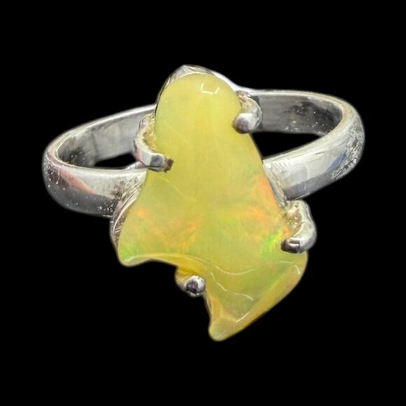 Freeform Ethiopian Opal Ring 925 Sterling Silver Size 9 Handmade - Picture 6 of 7
